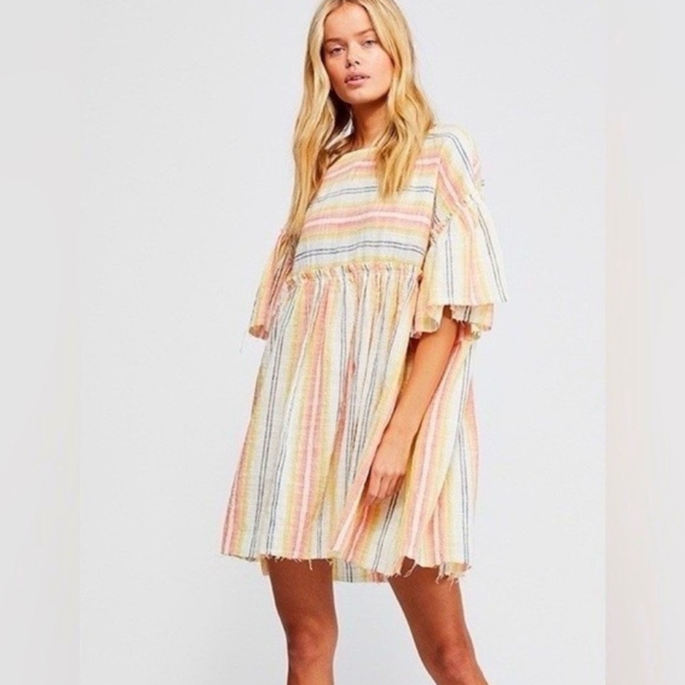 Free People Pastel Multi-Stripe Mini Dress